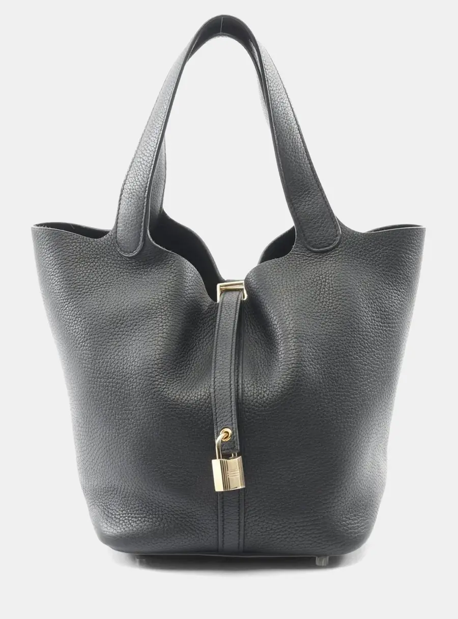 Hermes Picotin Lock MM Black Taurillon Clemence Leather Shoulder Bag