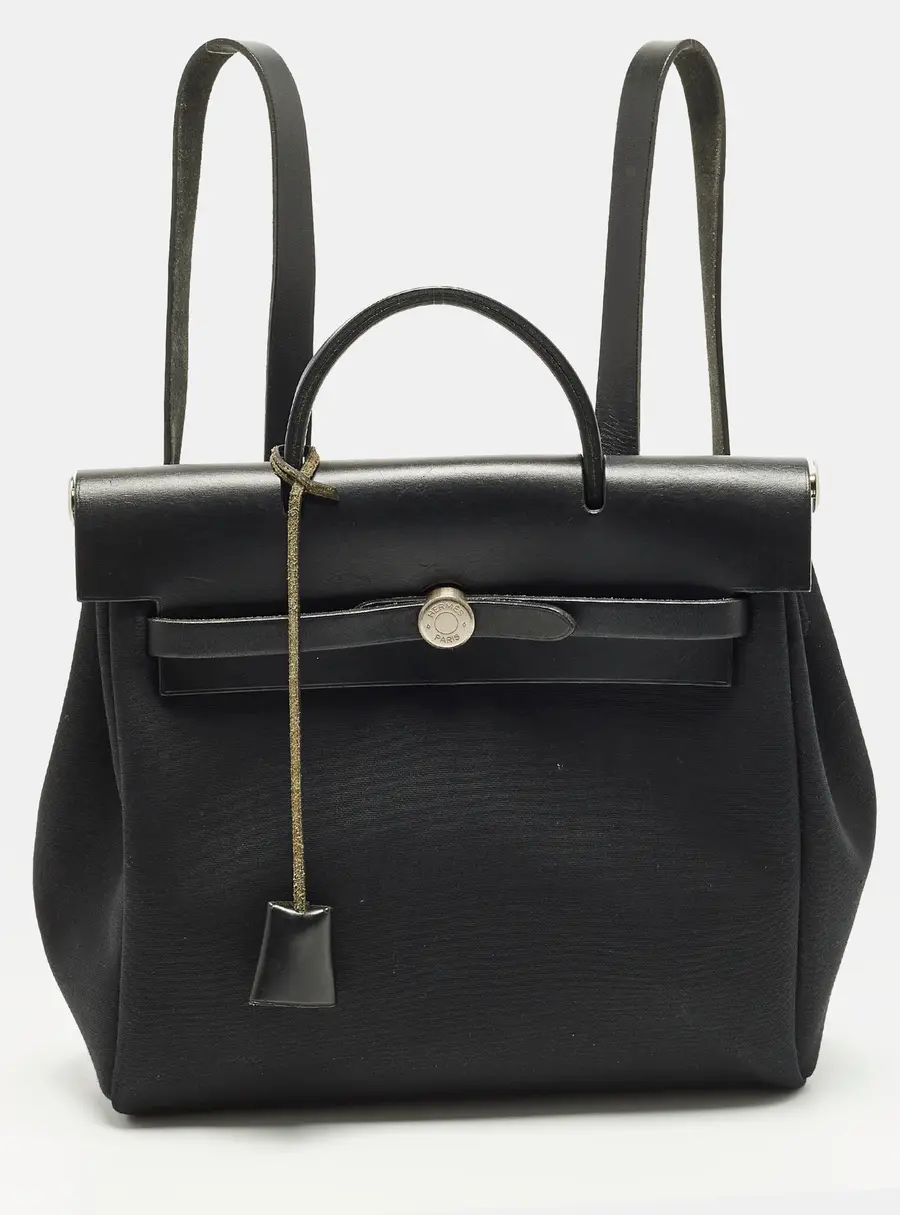 Hermes Herbag 2-in-1 Black Canvas and Vache Hunter Leather Backpack