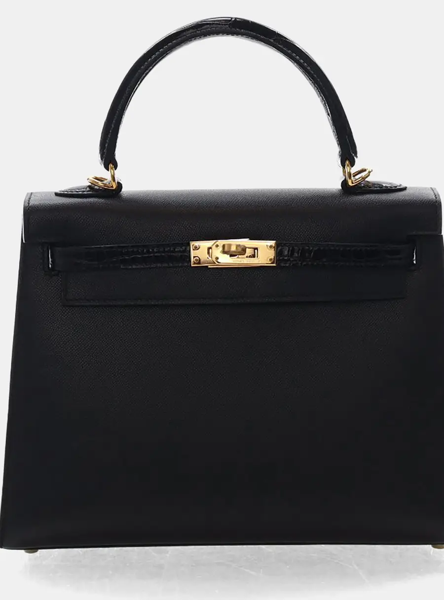Hermes Kelly Touch Sellier 25 Black Veau Madame Calfskin Leather Top Handle Bag