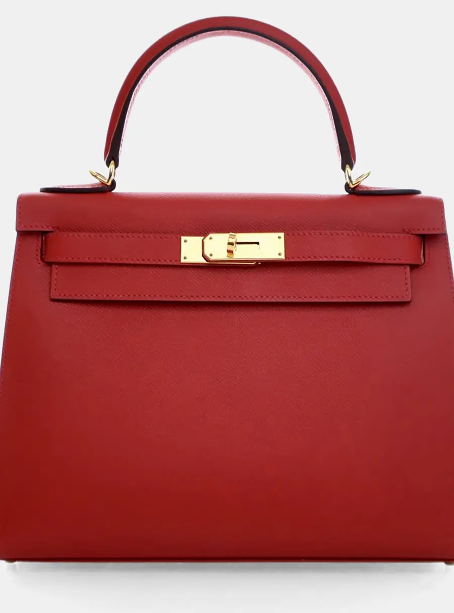 Hermes Kelly Sellier 28 Rouge Casaque Epsom Calfskin Leather Top Handle Bag
