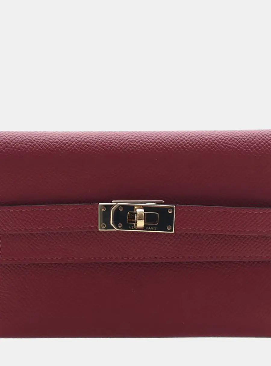 Hermes Kelly Compact Red Epsom Calfskin Leather Wallet Bag