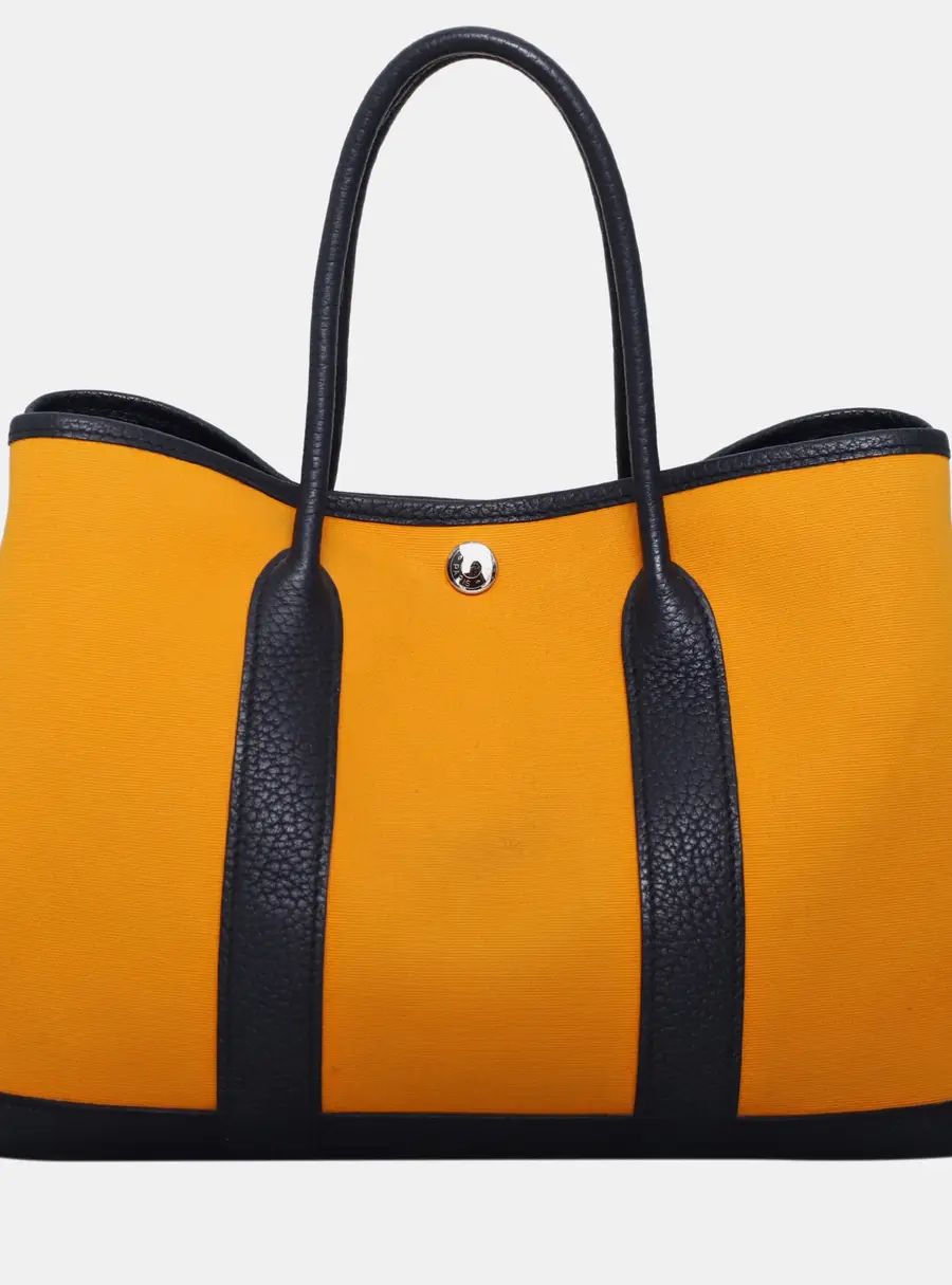 Hermes Garden Party 30 Jaune d'Or Bleu Outremer Bleu Indigo Canvas Negonda Leather Tote Bag