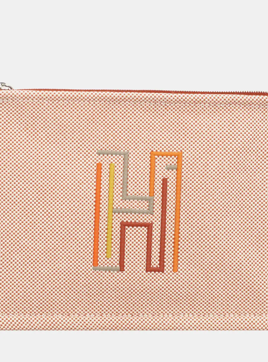 Hermes Labyrinthe Small Orange Canvas Pouch Bag