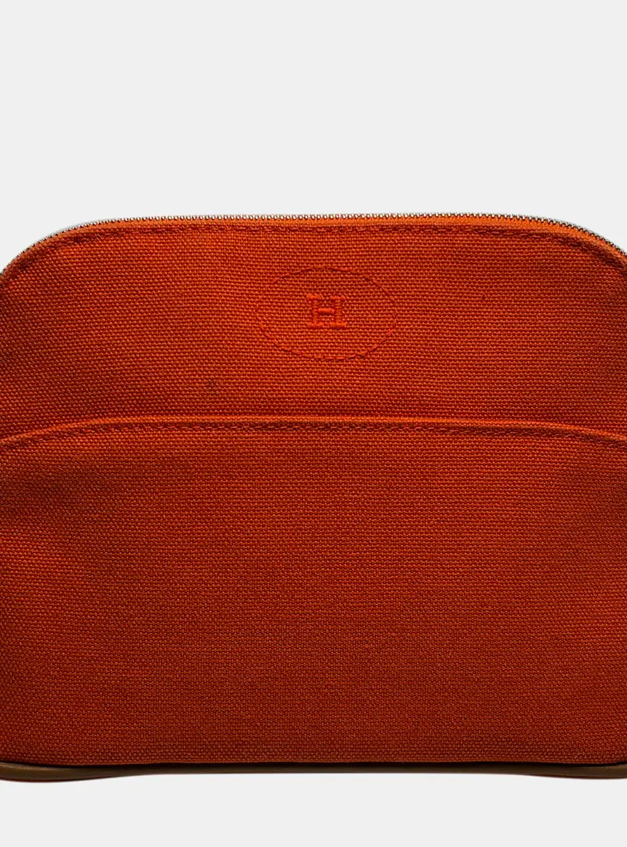 Hermes Bolide Mini Orange Feu Canvas Pouch Bag