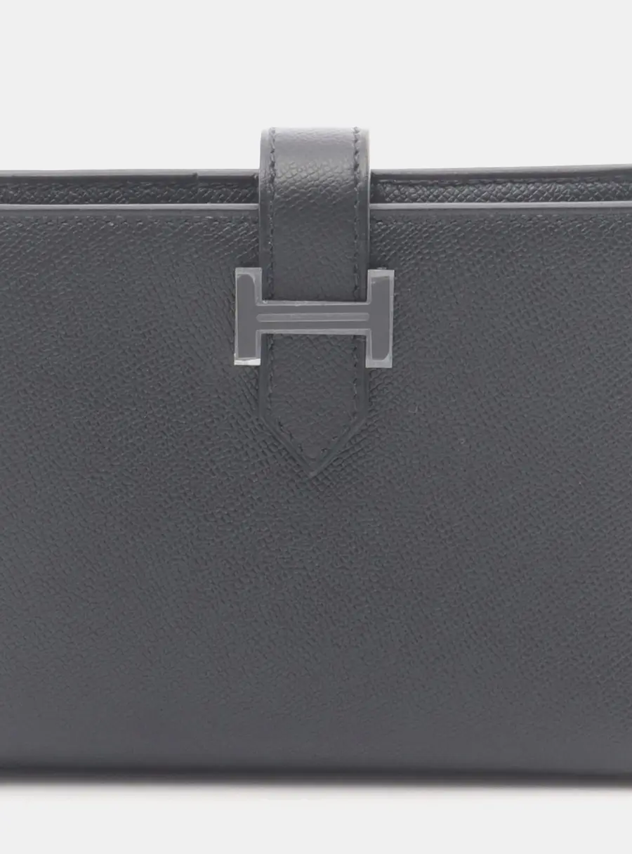 Hermes Bearn Compact Black Epsom Calfskin Leather Wallet