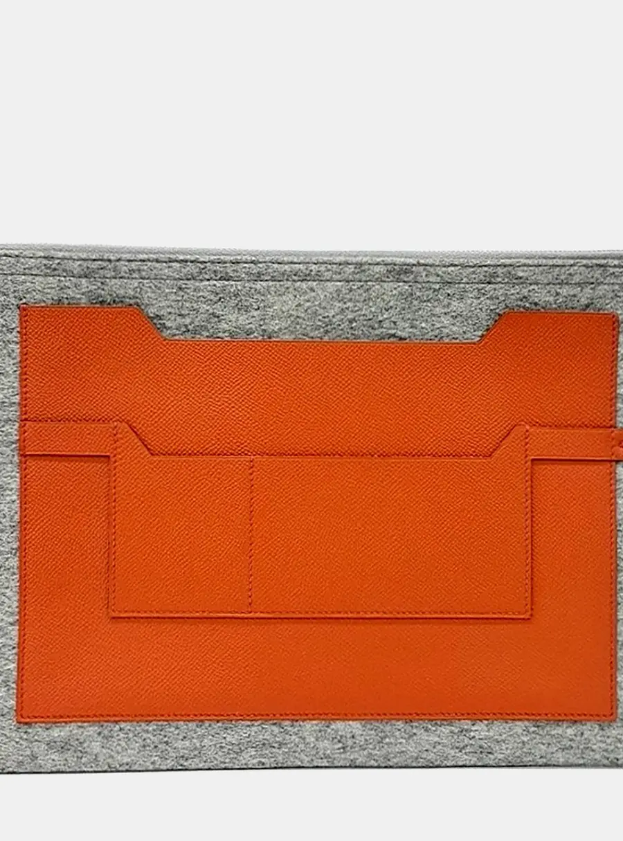 Hermes Toto 36 Colorblock Grey/Orange Canvas & Leather Bag