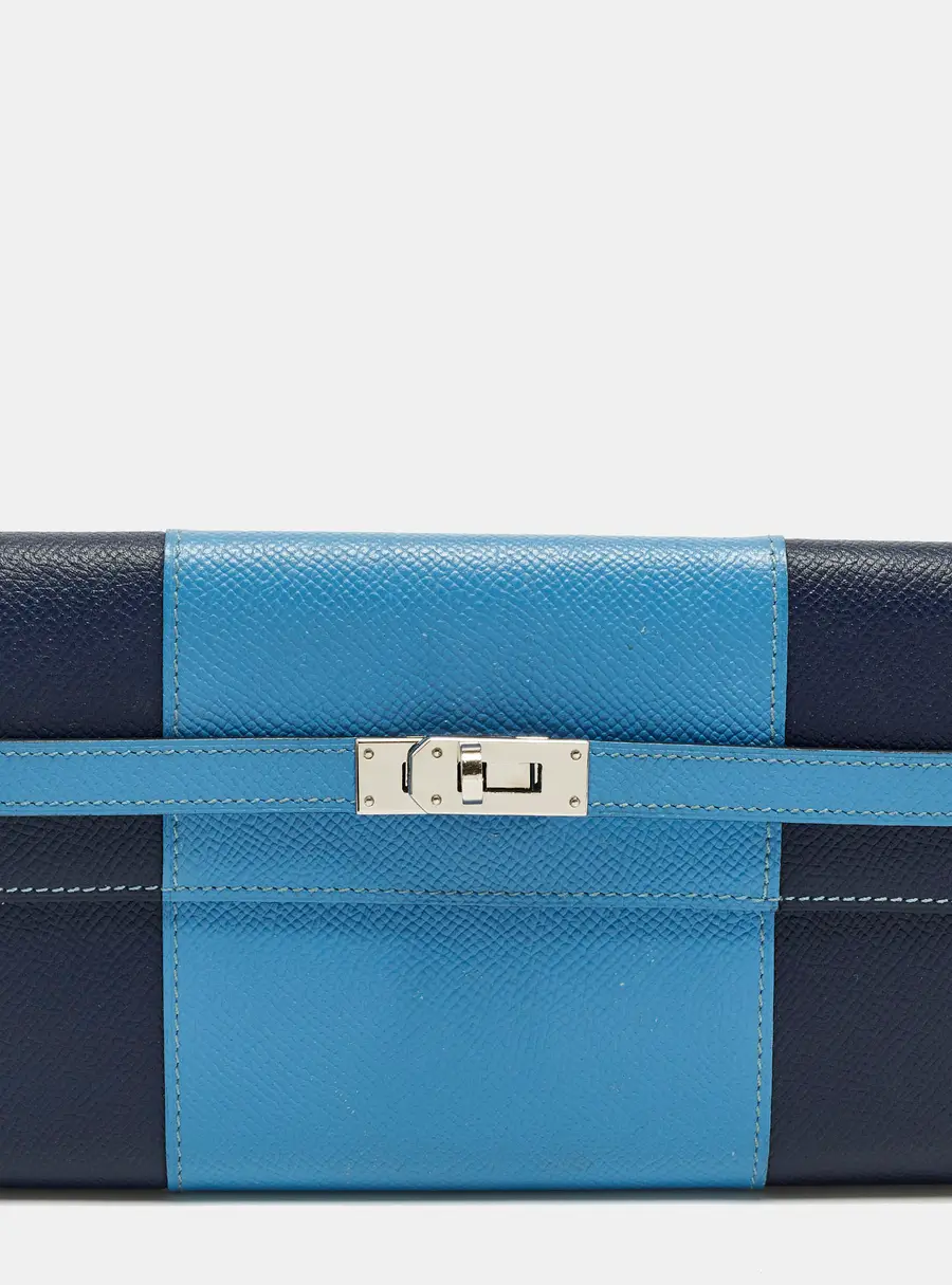 Hermes Kelly Flag Bleu Paradis/Bleu Saphir Epsom Leather Continental Wallet