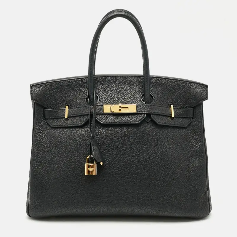 Herm&egrave;s Birkin 35 Gold Finish Black Fjord Leather Tote
