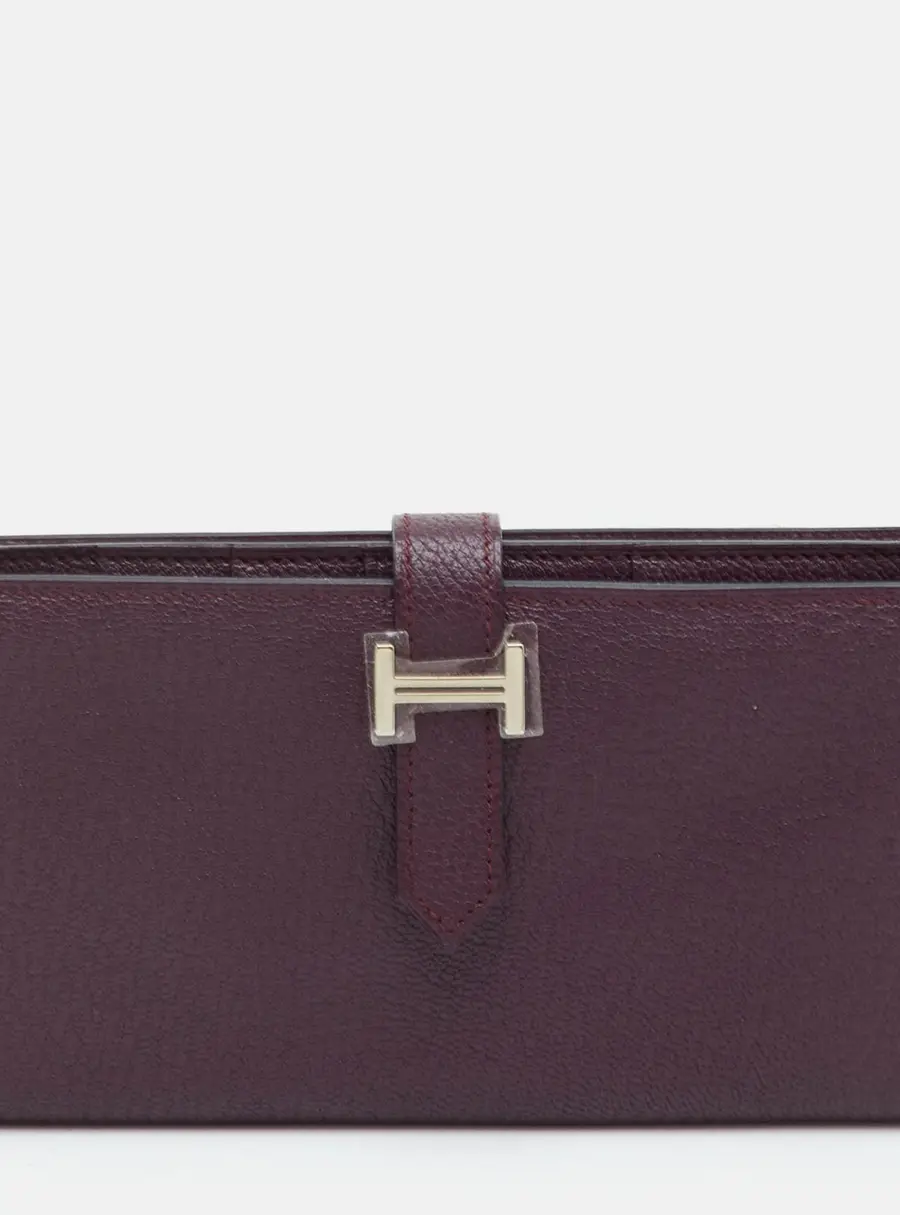 Hermes Raisin Epsom Leather Palladium Finish Bearn Wallet