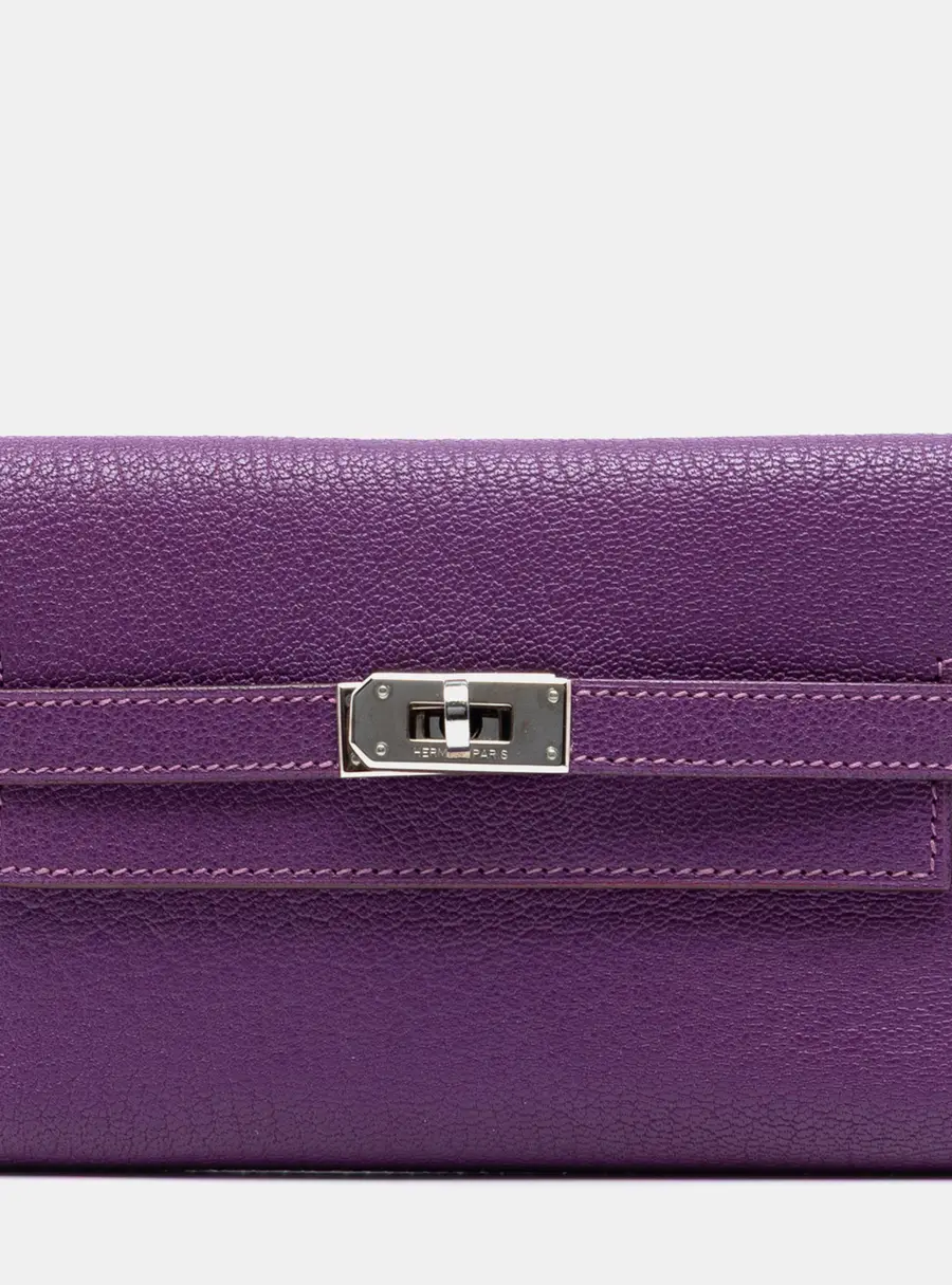Hermes Kelly Anemone Chevre Mysore Leather Long Wallet
