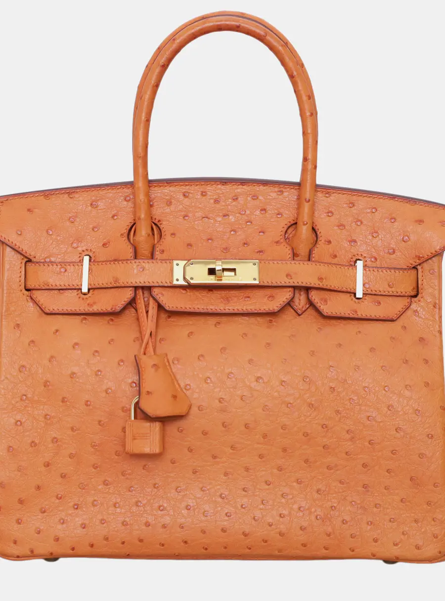Hermes Birkin 30 Orange Ostrich Leather Top Handle Bag