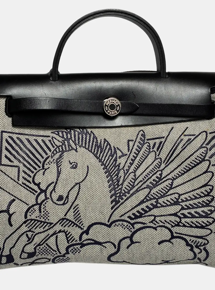 Hermes Herbag Zip 31 Black Toile Vache Hunter Leather Shoulder Bag