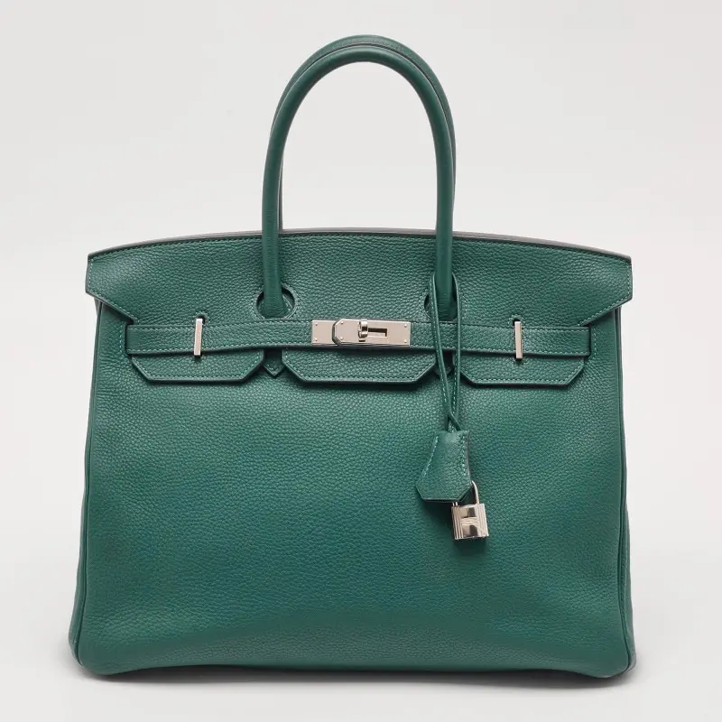 Herm&egrave;s Birkin 35 Palladium Finish Malachite Togo Leather Bag