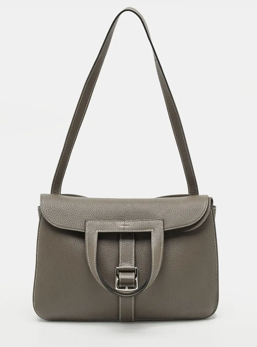 Hermes Halzan 31 Etain Taurillon Clemence Leather Shoulder Bag