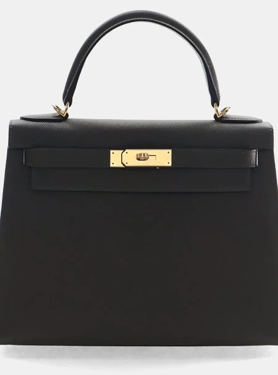 Hermes Kelly 28 Black Epsom Leather Top Handle Bag