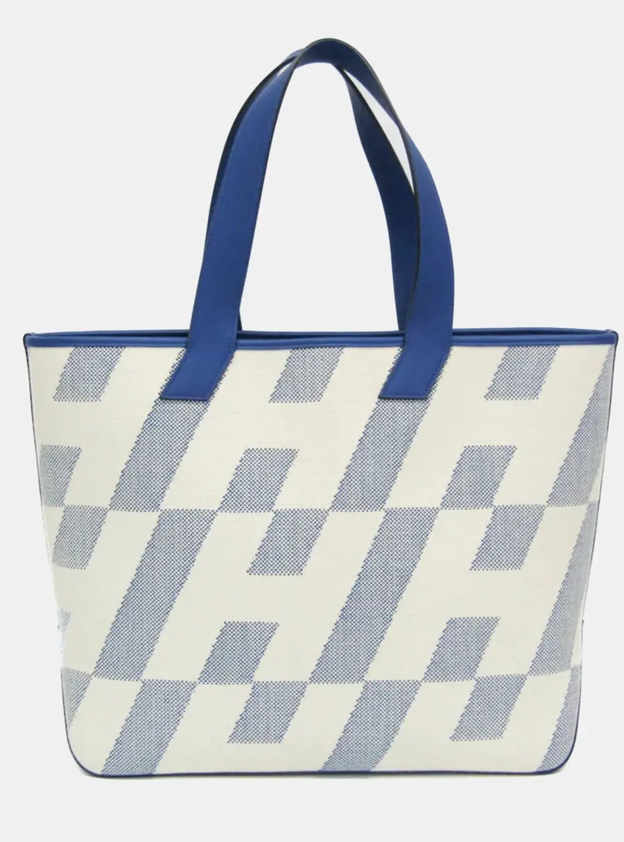 Hermes Ambie GM Blue/Off-White Toile H & Swift Leather Tote Bag