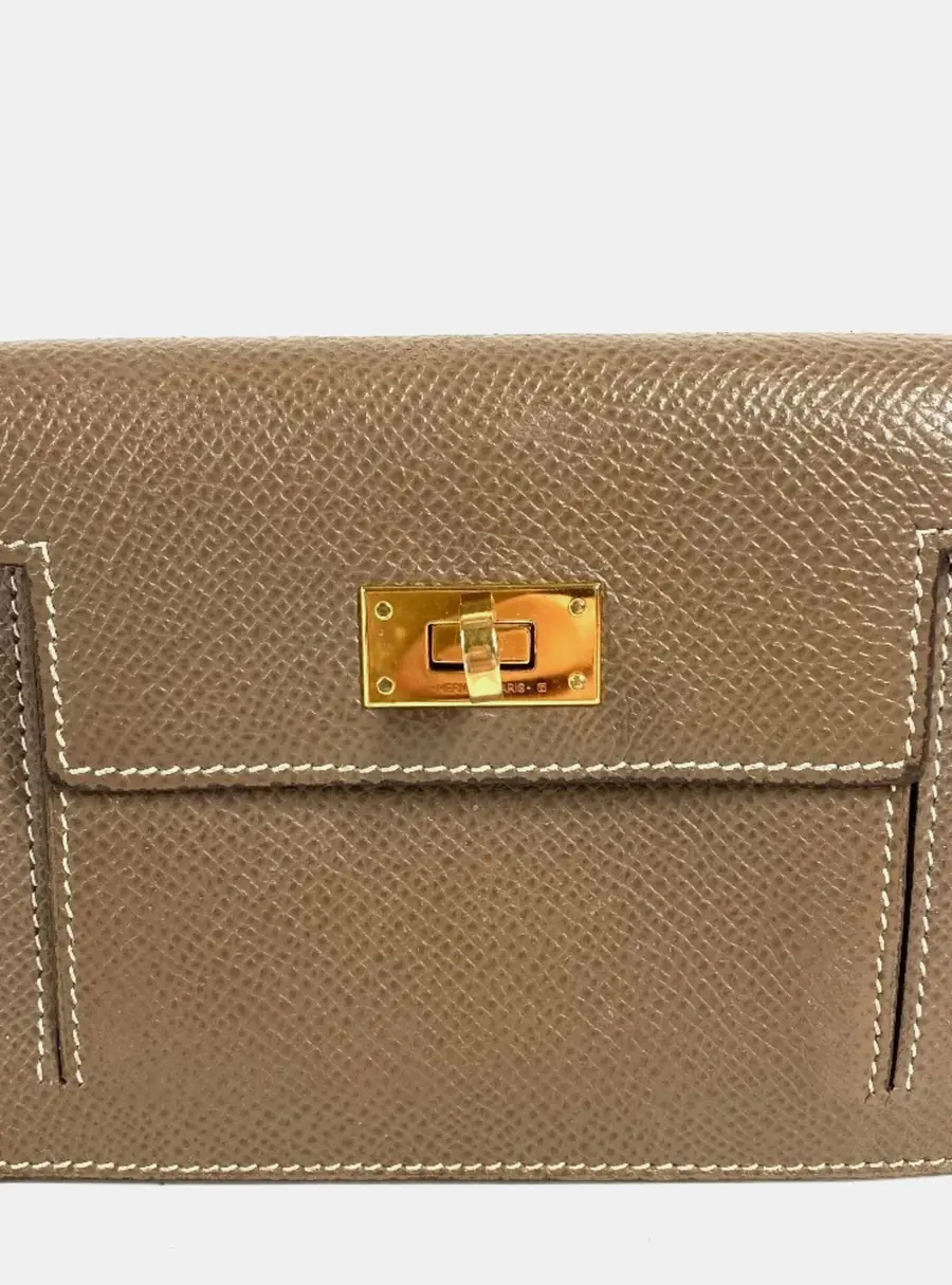 Hermes Kelly Pocket Compact Etoupe Epsom Leather Wallet Bag