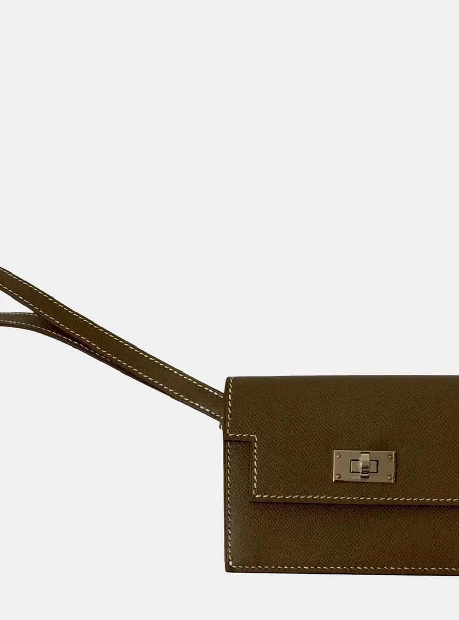 Hermes Kelly Pocket Slim Etoupe Veau Madame Leather Wristlet Bag