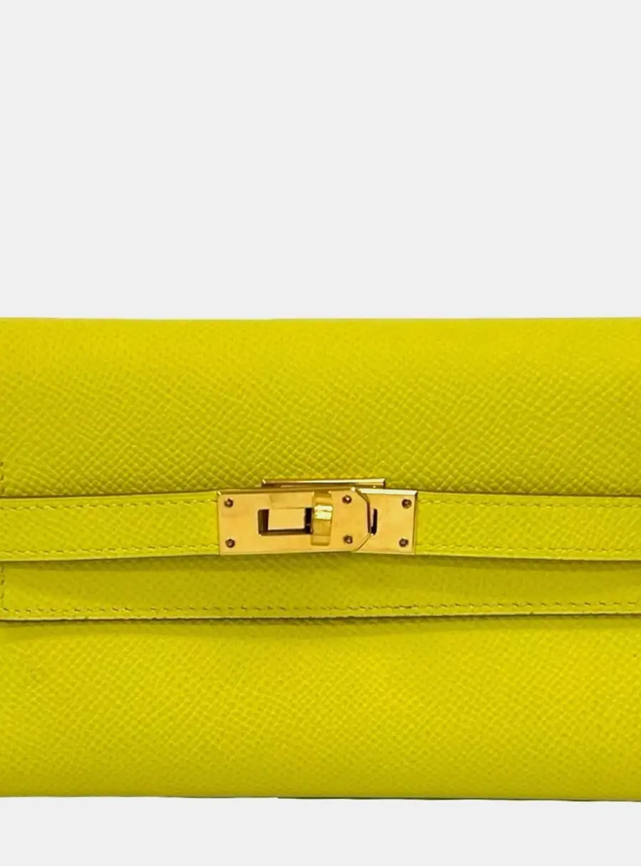Hermes Kelly Compact Wallet Yellow Epsom Leather Bi-Fold Wallet