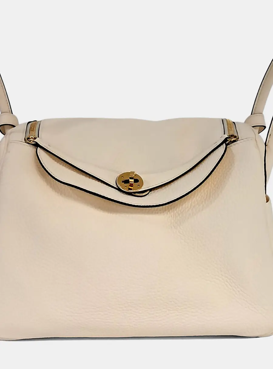 Hermes Lindy 30 White Clemence Leather Top Handle Bag