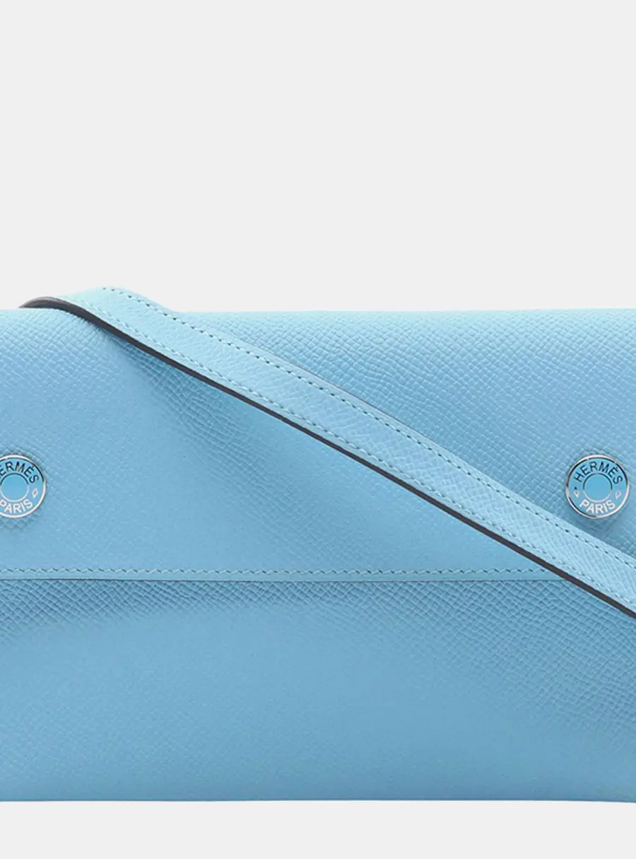 Hermes Hermesnap Wallet On Strap Blue Epsom Leather Crossbody Bag