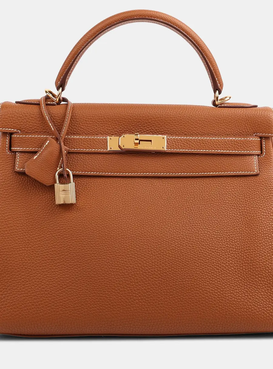 Hermes Vintage Gold Togo Kelly 32 Top Handle Bag