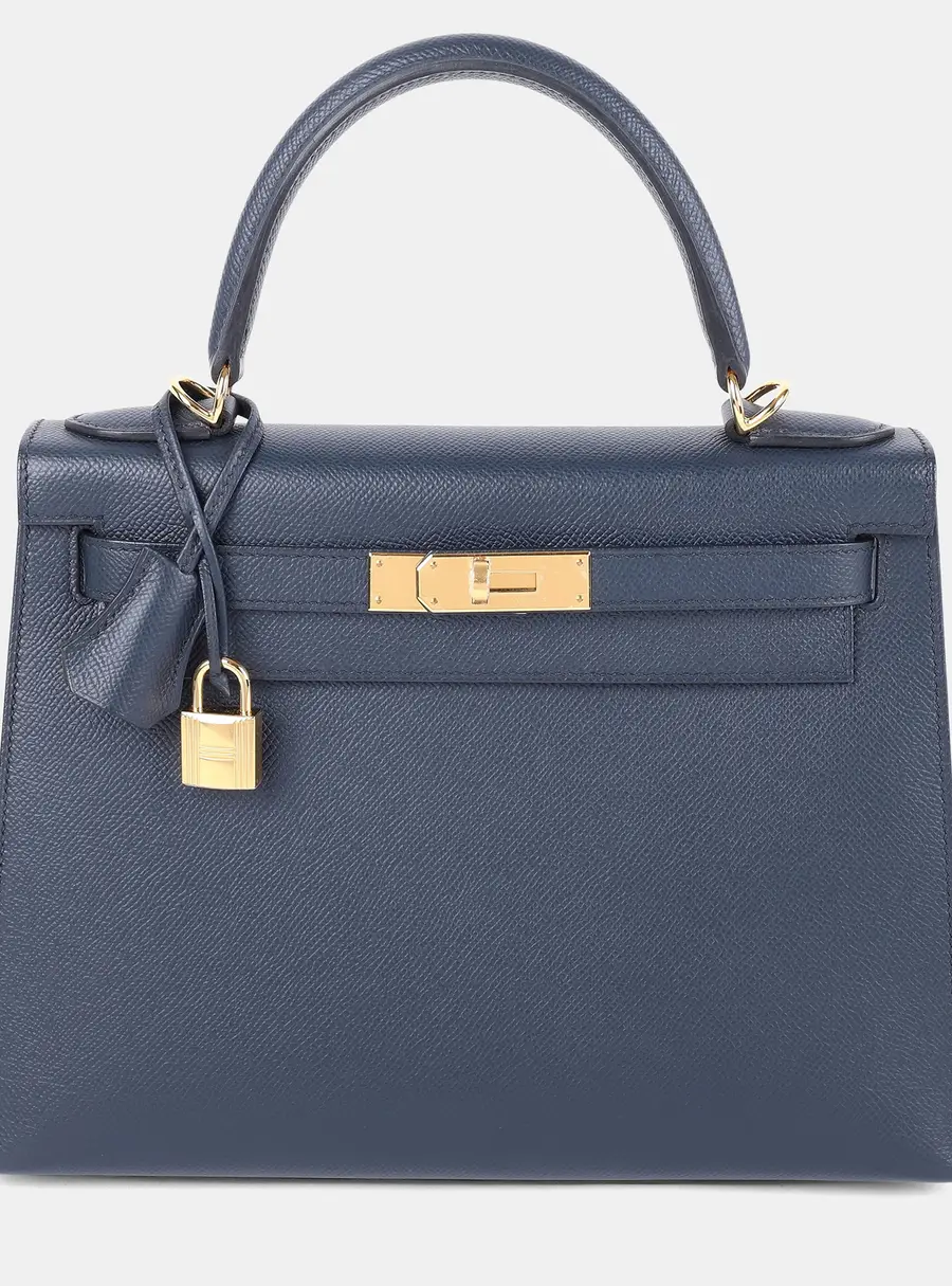 Hermes Bleu Indigo Epsom Sellier Kelly 28 Top Handle Bag