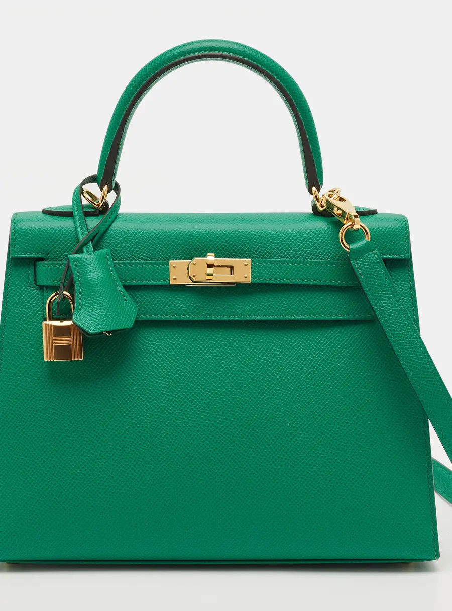 Hermes Kelly Sellier 25 Gold Finish Vert Vertigo Epsom Leather Bag