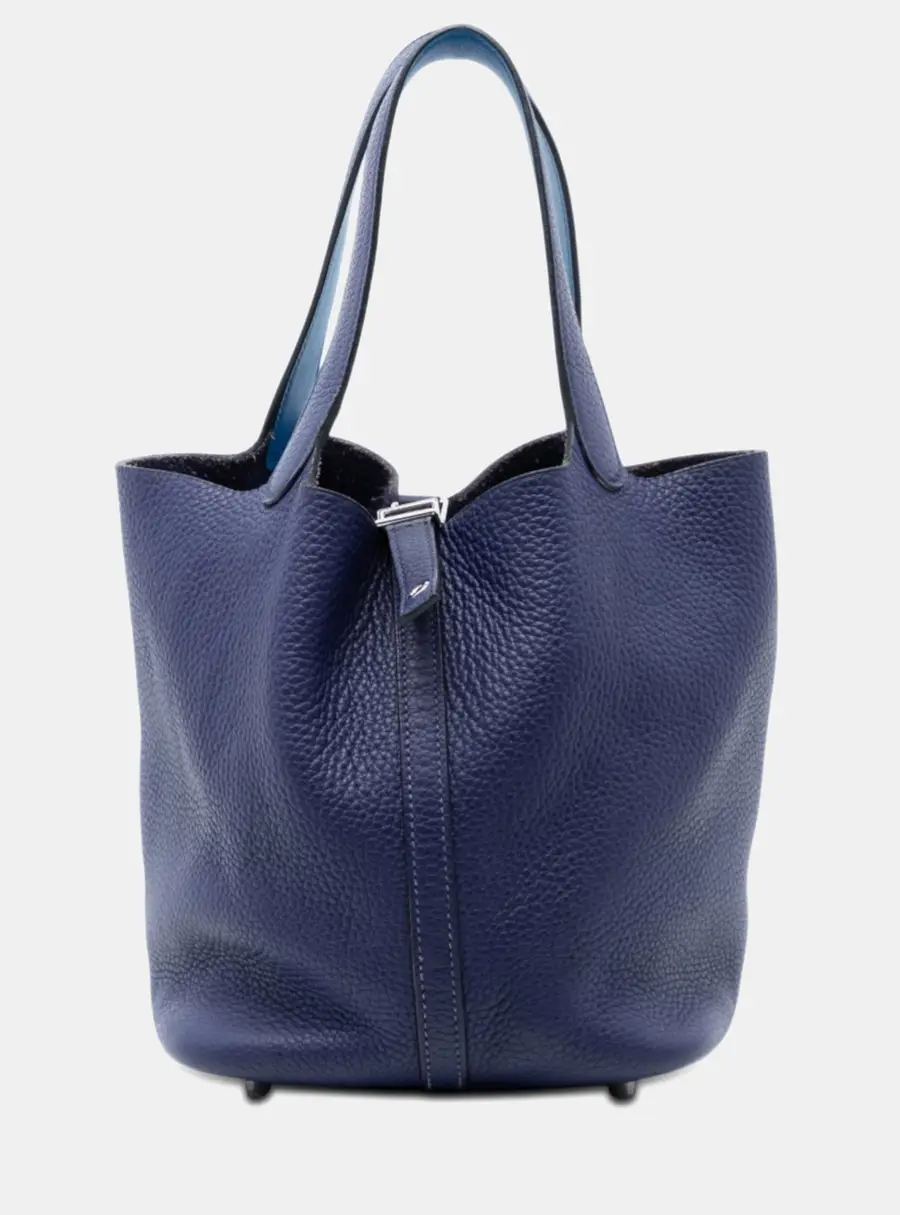 Hermes Picotin Lock 22 Bleu Encre Clemence Leather Top Handle Bag