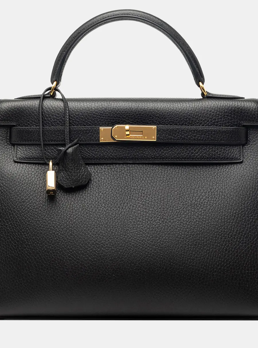 Hermes Kelly Sellier 32 Noir Ardennes Leather Top Handle Bag