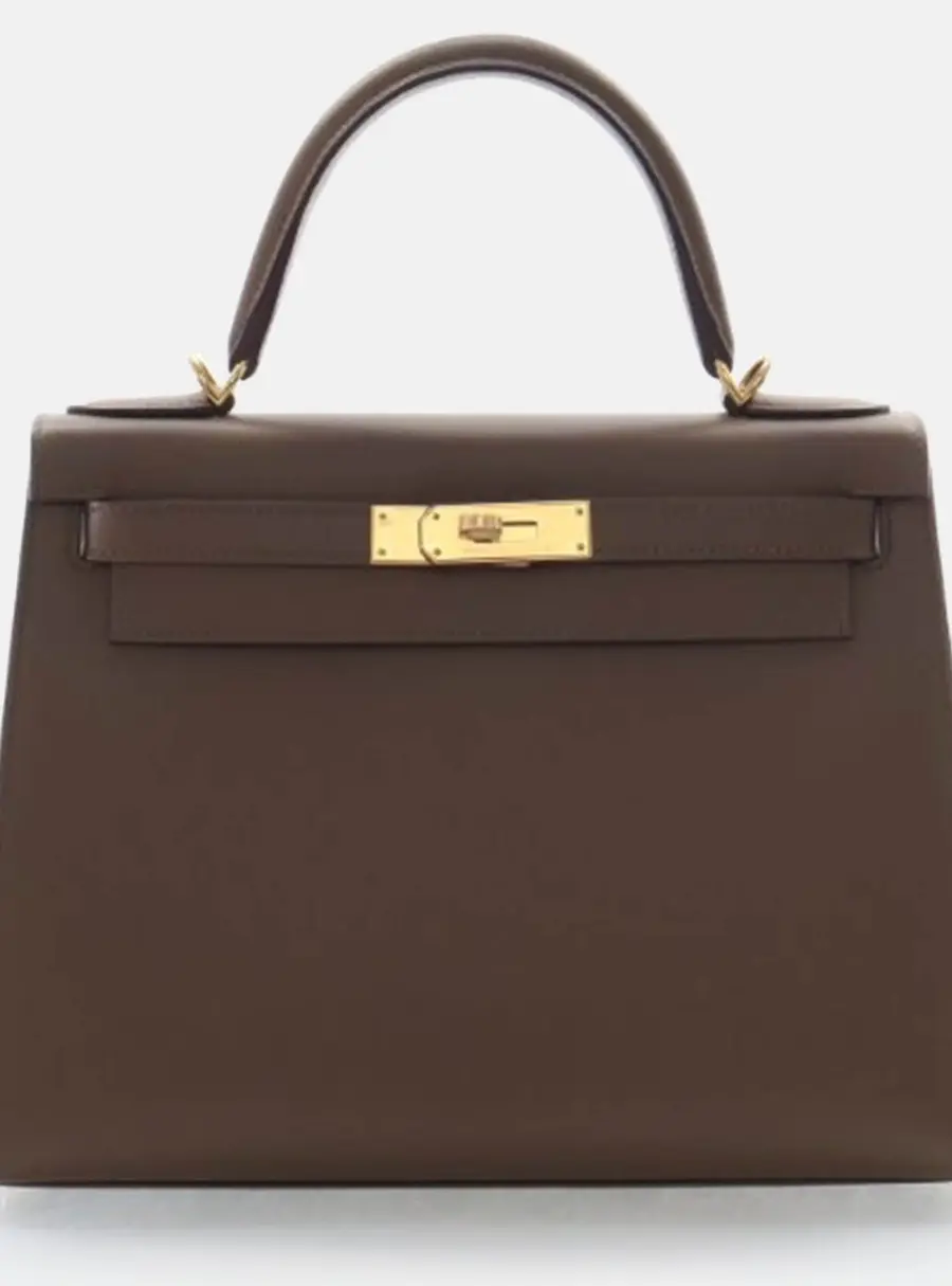Hermes Kelly 28 Toundra Veau Madame Leather Top Handle Bag