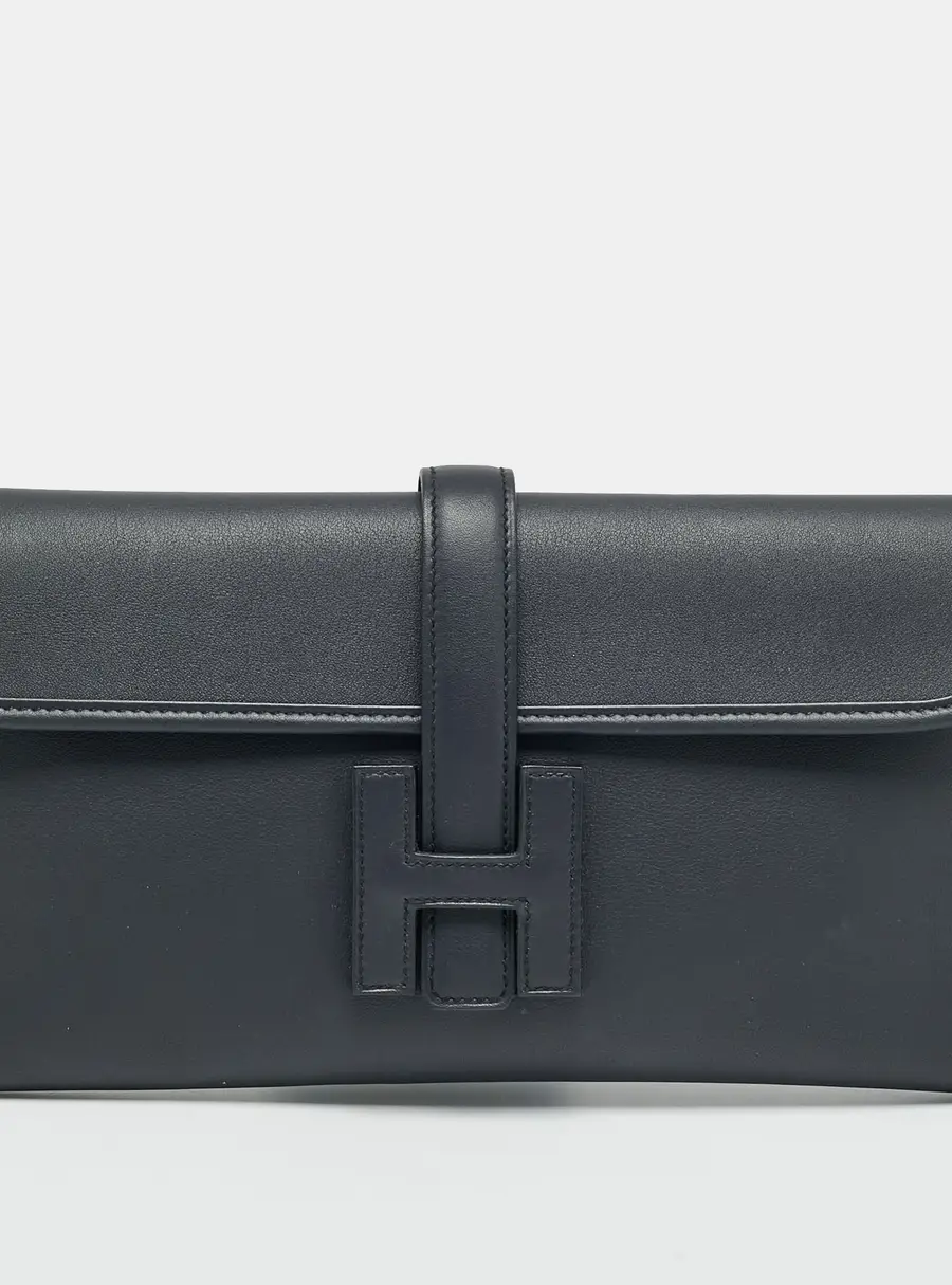 Hermes Jige Elan 29 Bleu Indigo Swift Leather Clutch