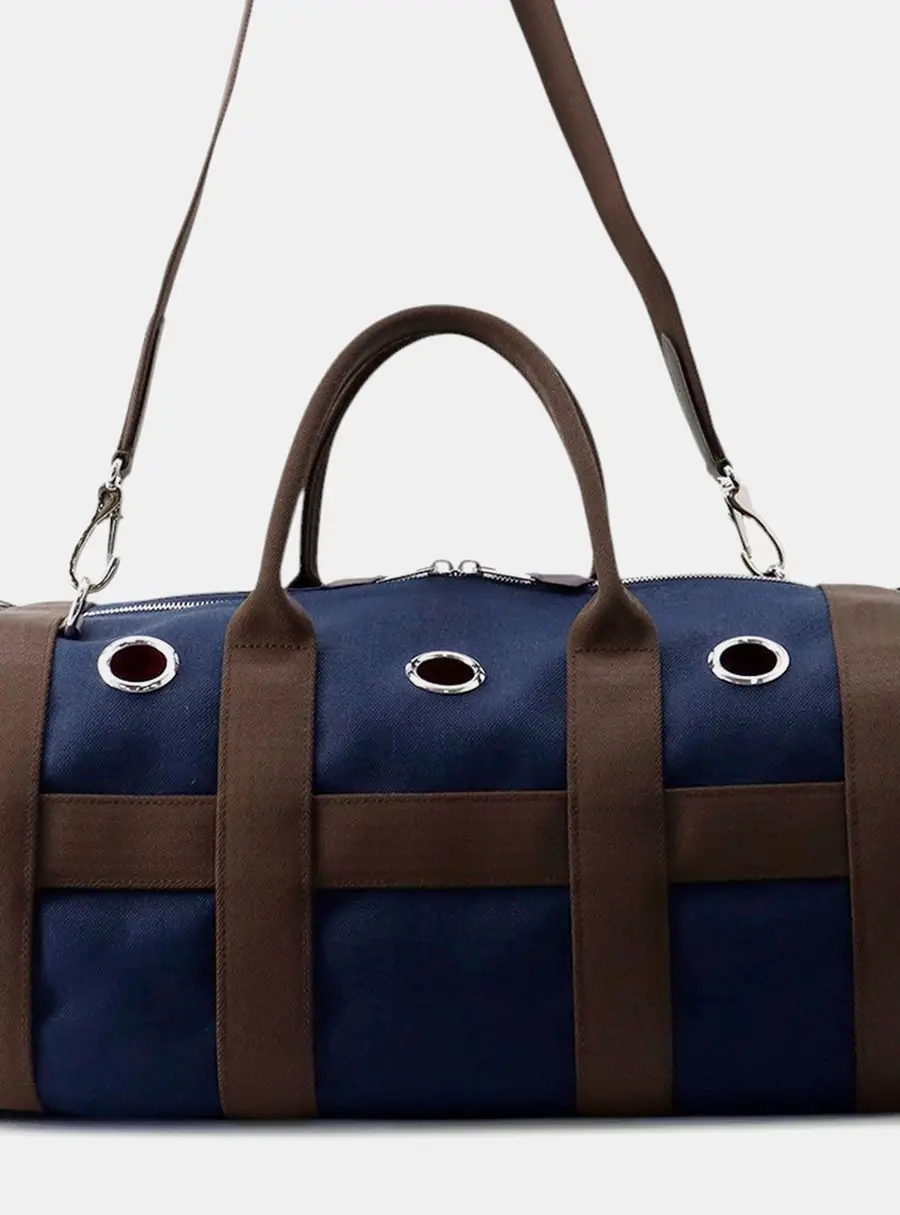 Hermes Dog Carrier Navy Blue Canvas Travel Bag