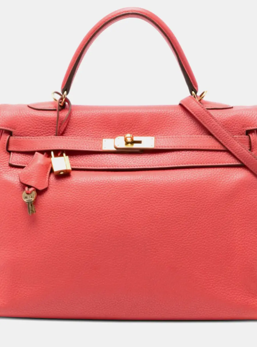 Hermes Kelly II Retourne 35 Rose Jaipur Togo Calfskin Leather Top Handle Bag