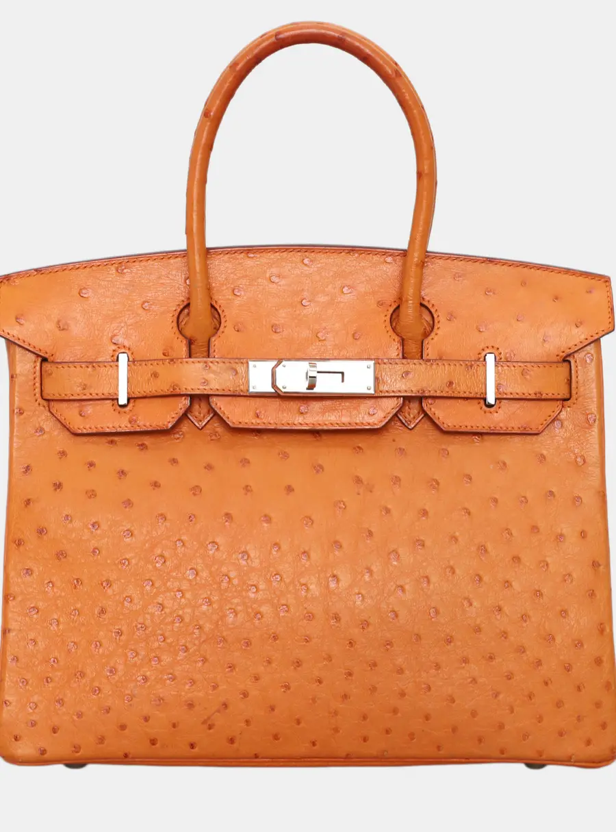Hermes Birkin 30 Orange Ostrich Leather Top Handle Bag
