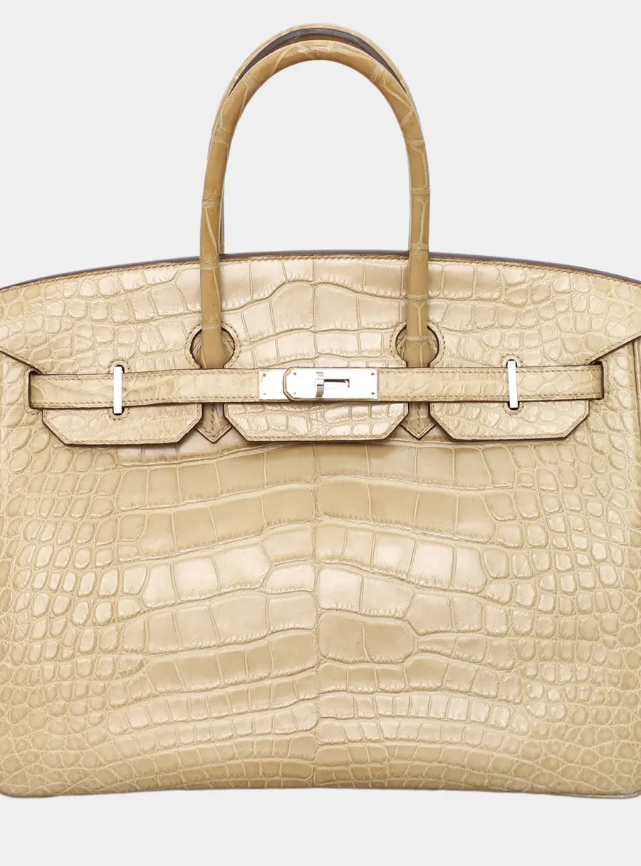 Hermes Birkin 35 Fauve Matte Alligator Leather Top Handle Bag