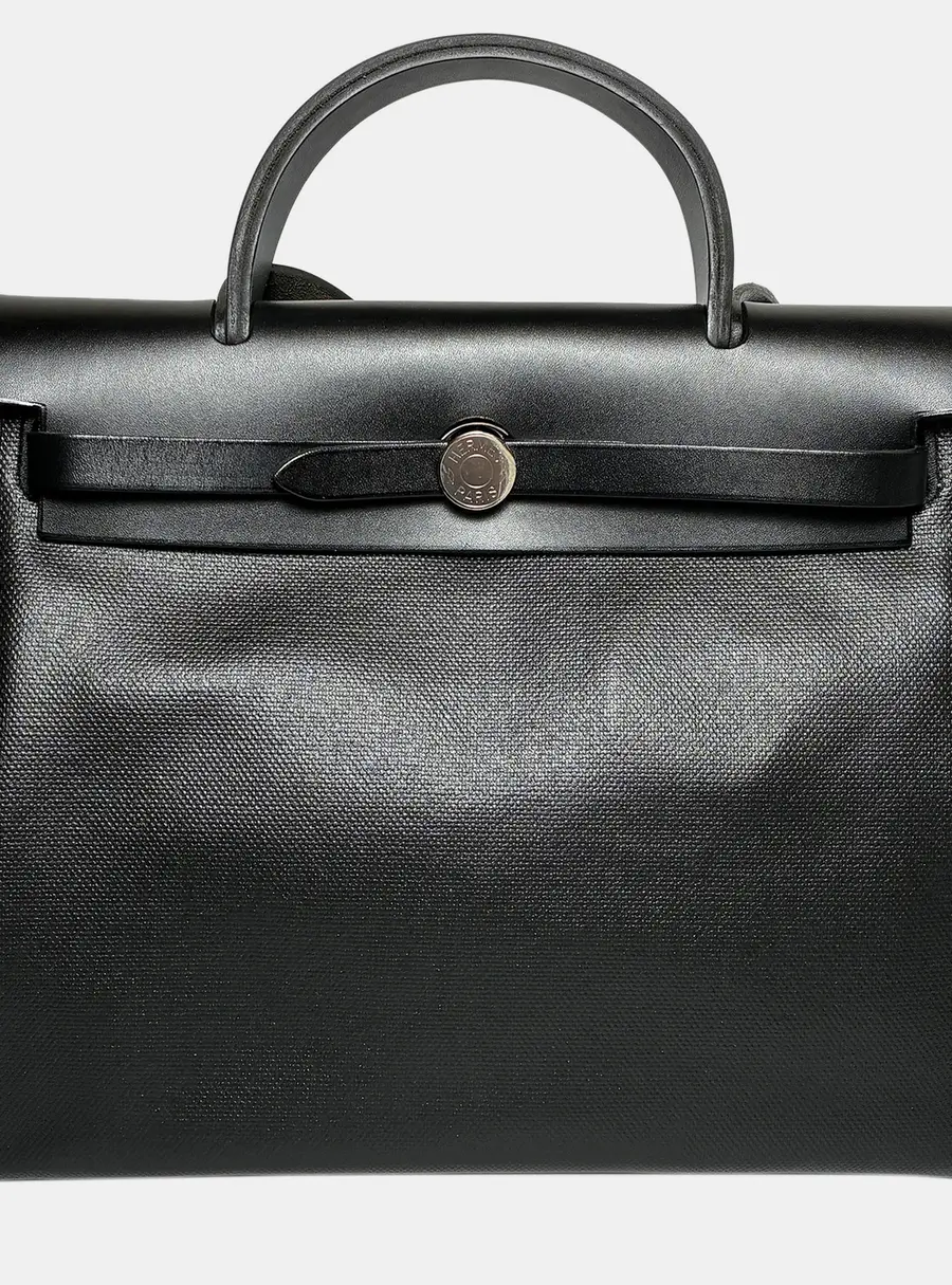 Hermes Herbag Zip 31 Sellier Black Canvas Hunter Leather Top Handle Bag