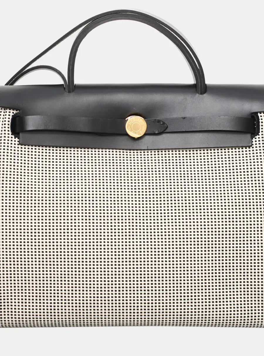 Hermes Herbag Zip 31 Black Canvas Leather Shoulder Bag