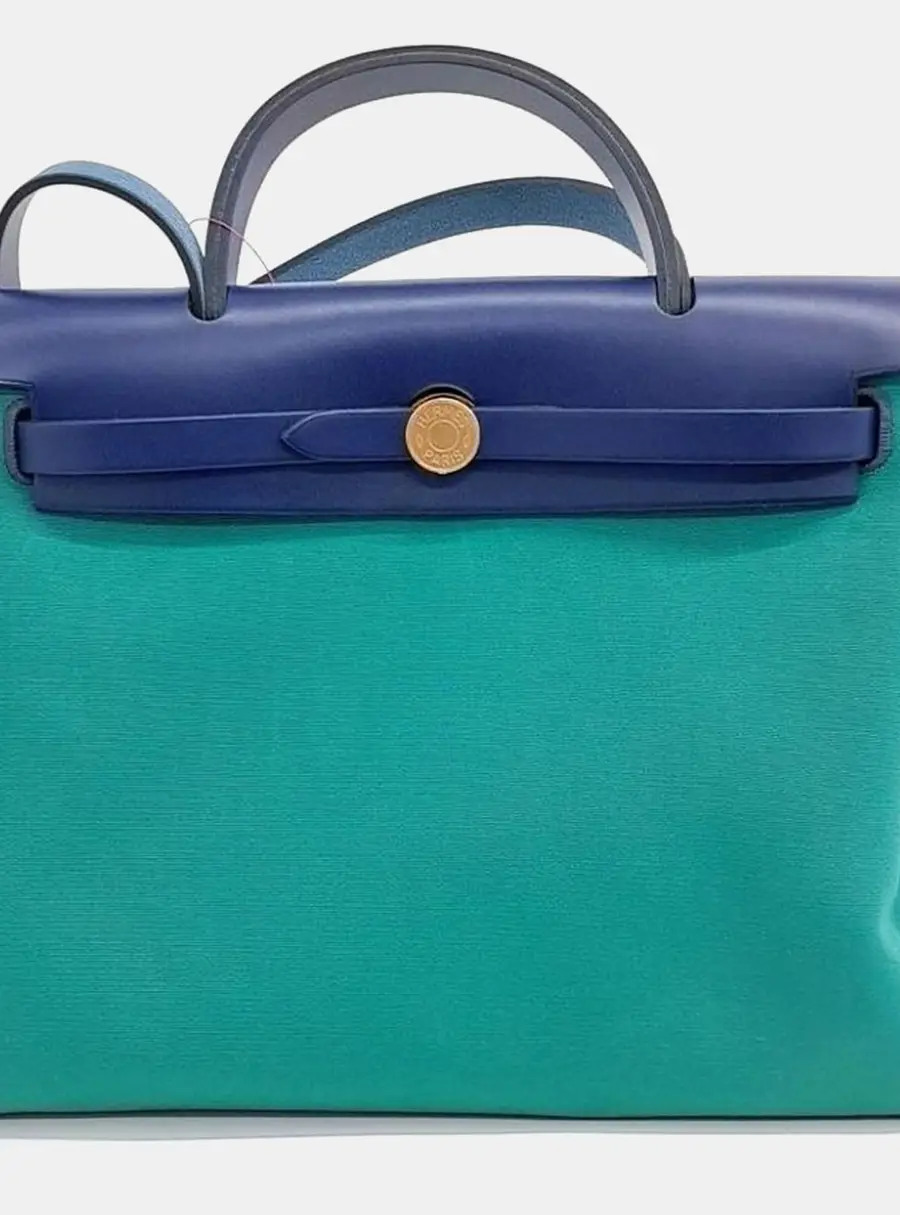 Hermes New Zip Herbag Small Multicolor Toile Canvas Hunter Leather Shoulder Bag
