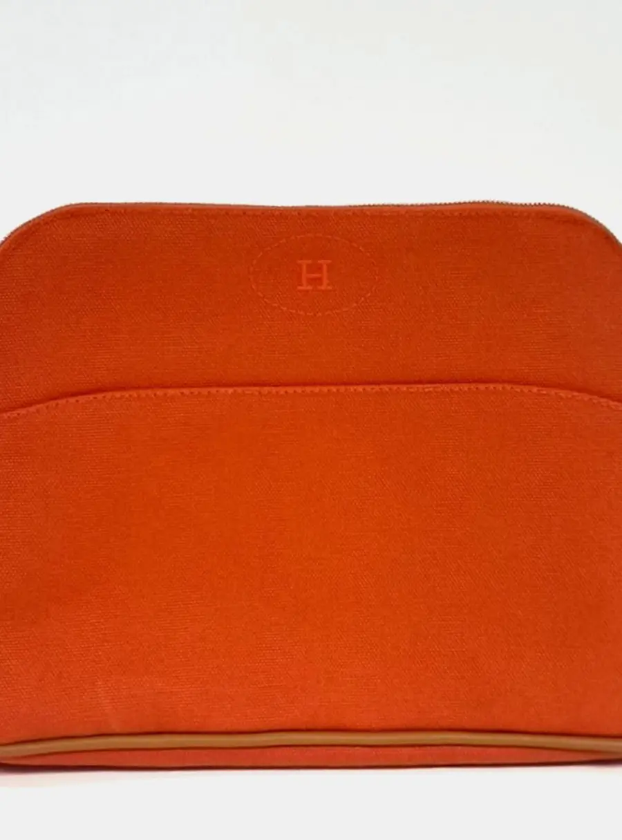 Hermes Bolide Pouch Orange Canvas Clutch Bag