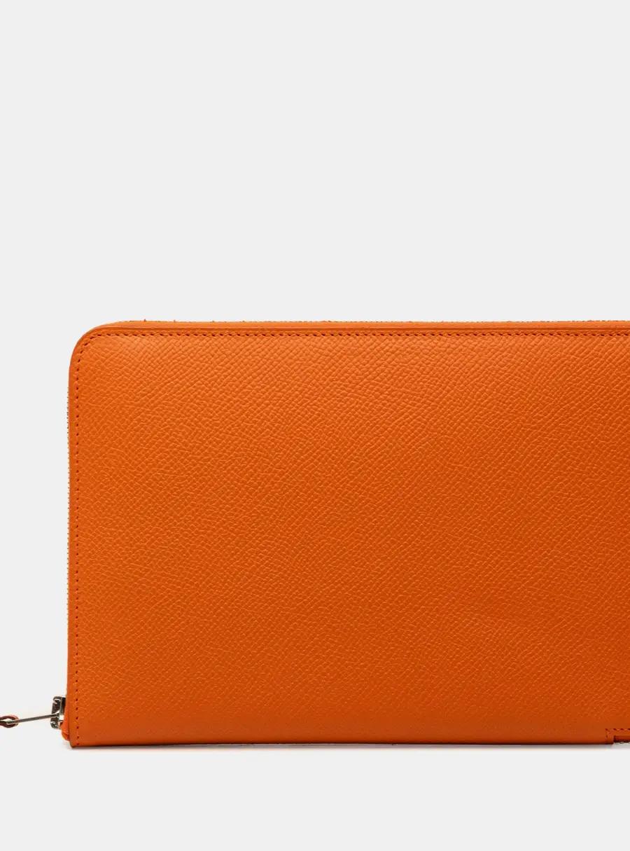 Hermes Azap Integral Long Orange Epsom Leather Zip Around Wallet