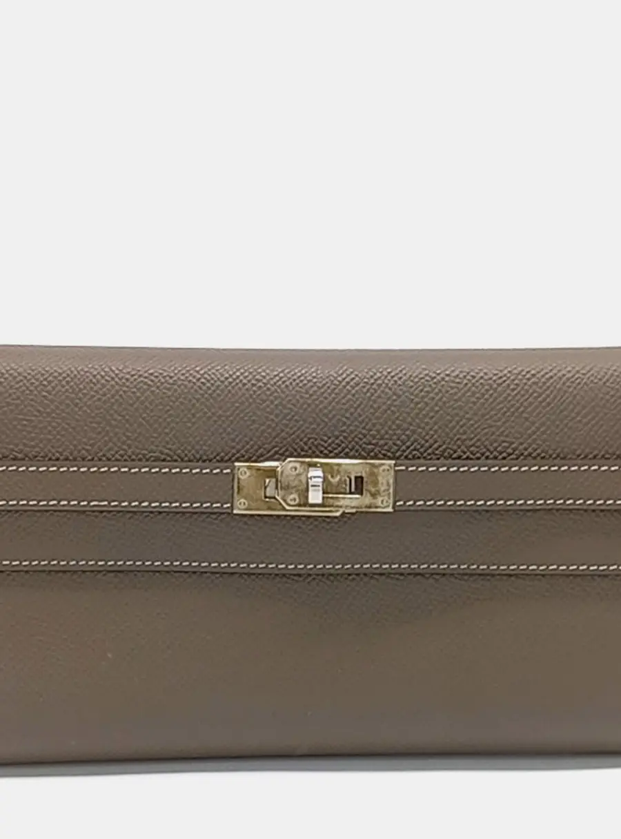 Hermes Kelly Wallet Etoupe Epsom Leather Wallet Bag
