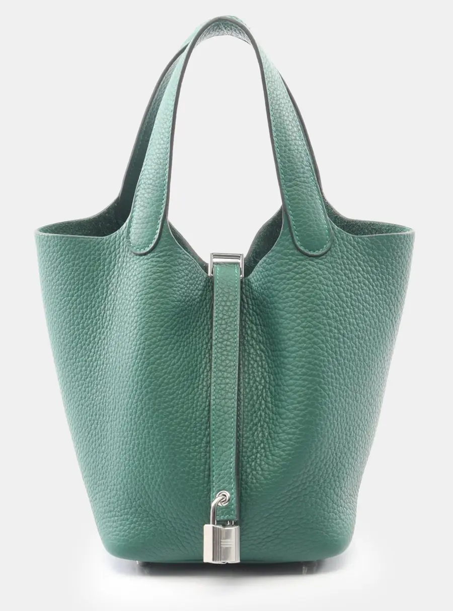 Hermes Picotin Lock 19 Vert Criquet Clemence Leather Top Handle Bag