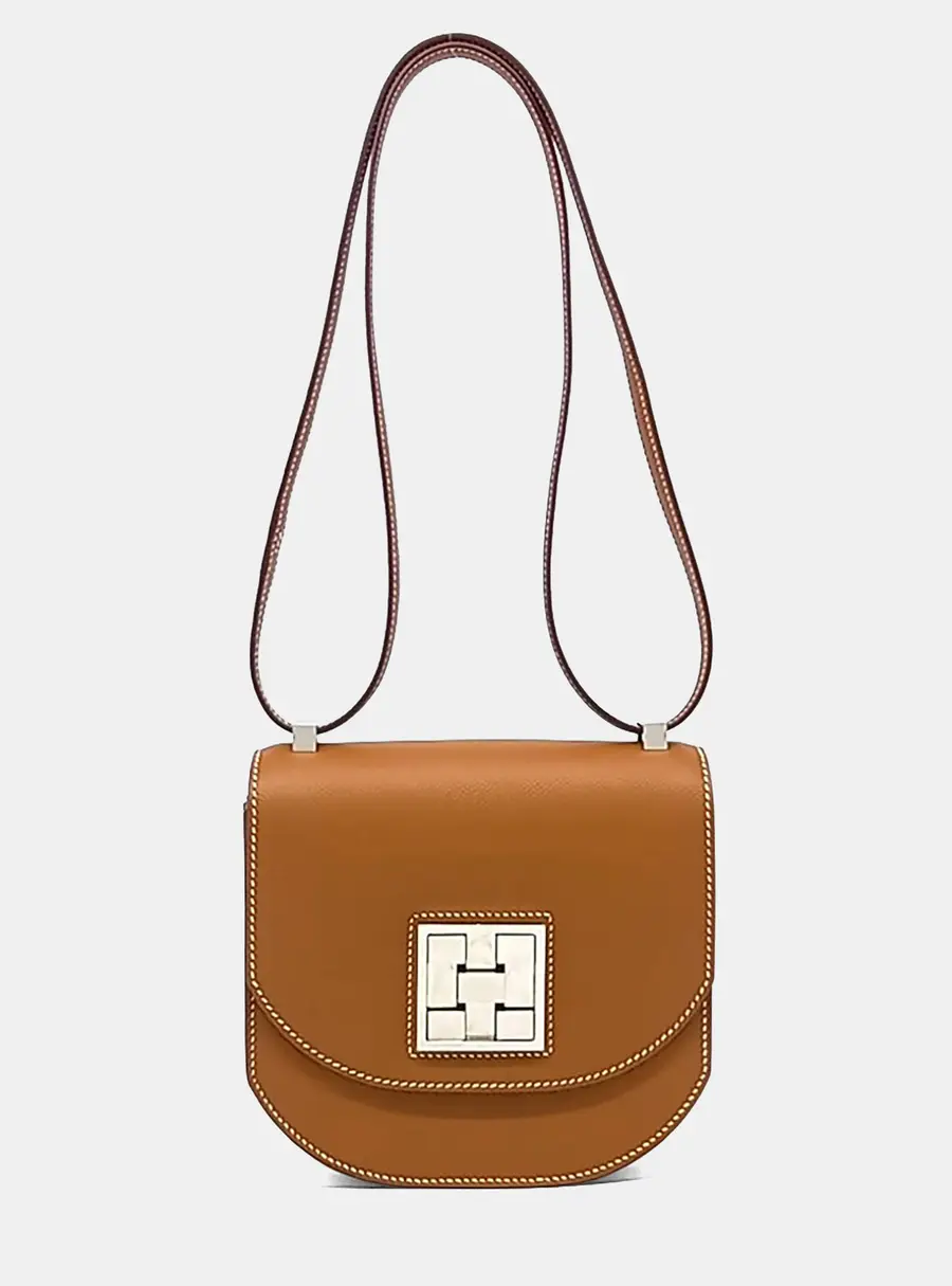 Hermes Mosaic 17 Brown Leather Shoulder Bag