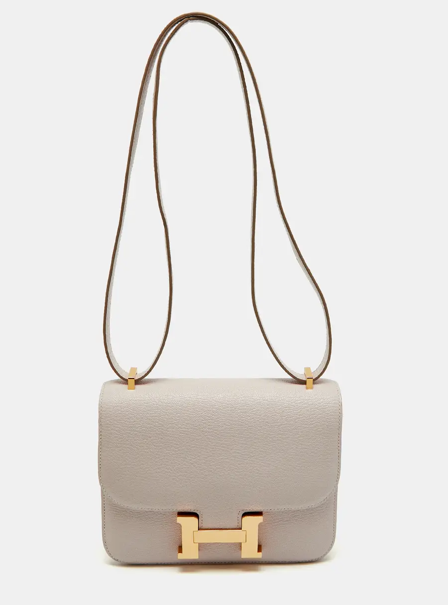 Hermes Constance 18 Mini Rose Gold Finish Mauve Pale Chevre Leather Crossbody Bag