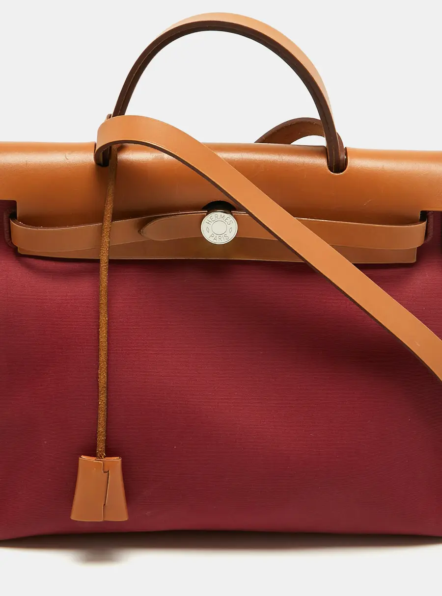 Hermes Herbag Zip 31 Ruby/Bleu de Malte/Naturel Canvas and Leather Top Handle Bag