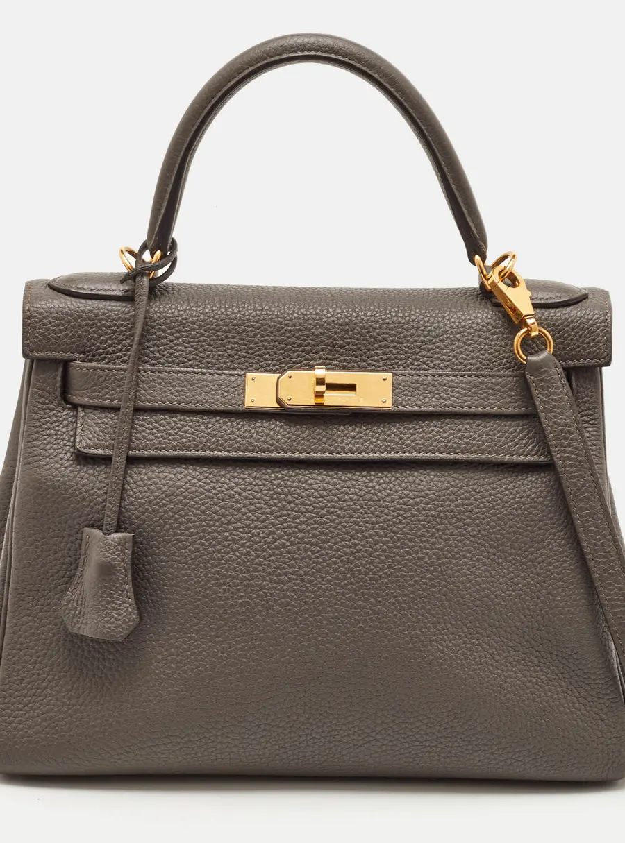Herm&egrave;s Kelly Retourne 28 Gold Finish Etain Togo Leather Top Handle Bag