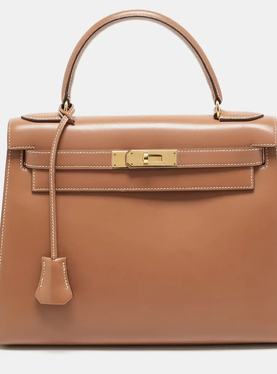 Hermès Kelly Sellier 28 Gold Finish Natural Chamonix Leather Top Handle Bag
