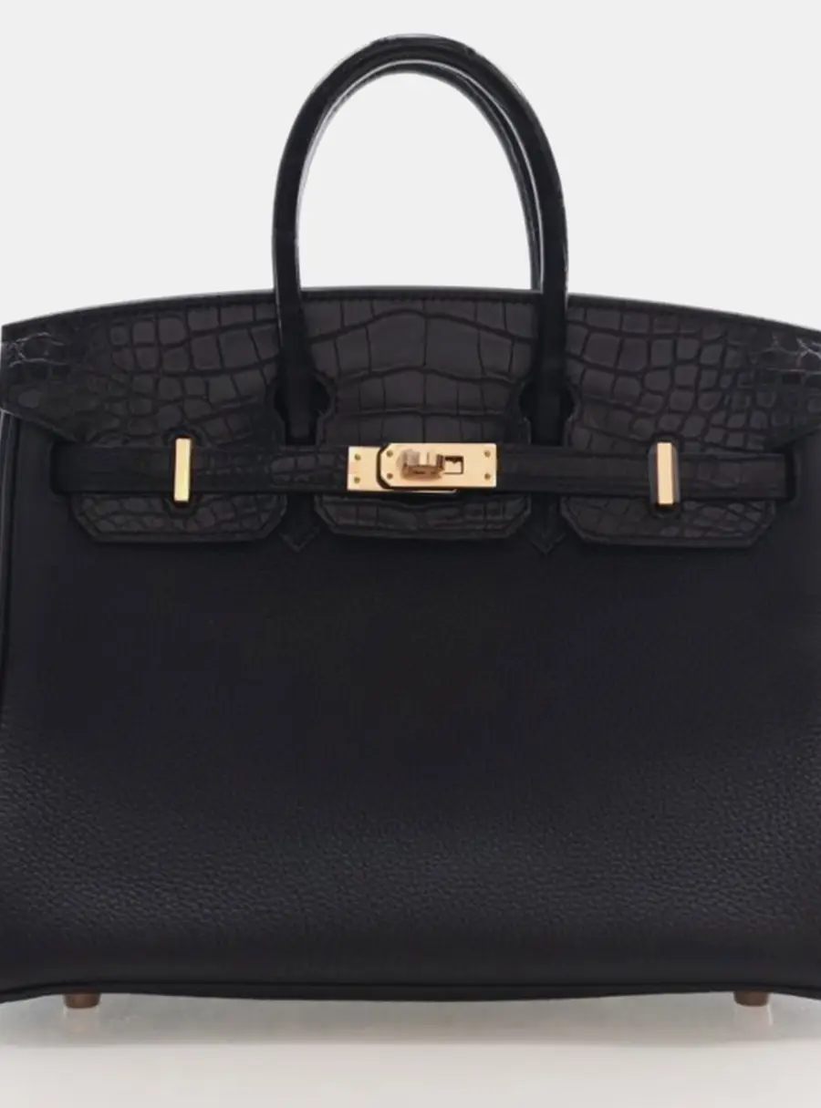 Hermes Birkin 25 Noir Togo Calfskin Leather Alligator Mississippiensis Top Handle Bag