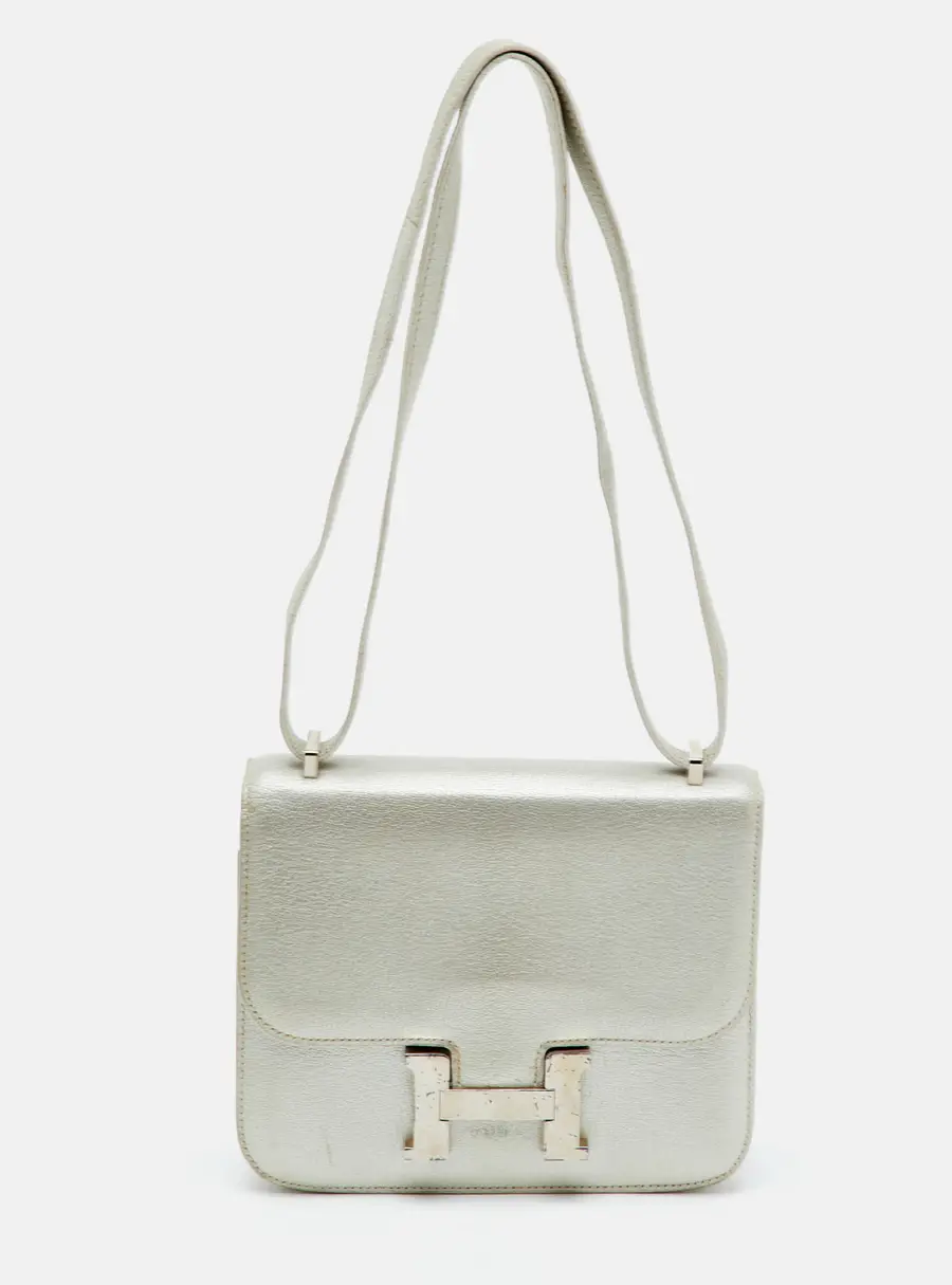 Hermes Constance 18 Mini Palladium Finish Silver Ch&egrave;vre Leather Shoulder Bag